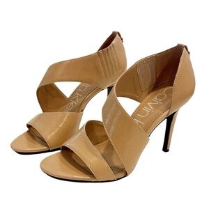 Calvin Klein Women's Niva Heeled Sandals Strappy Heels Leather Desert Sand Sz 7